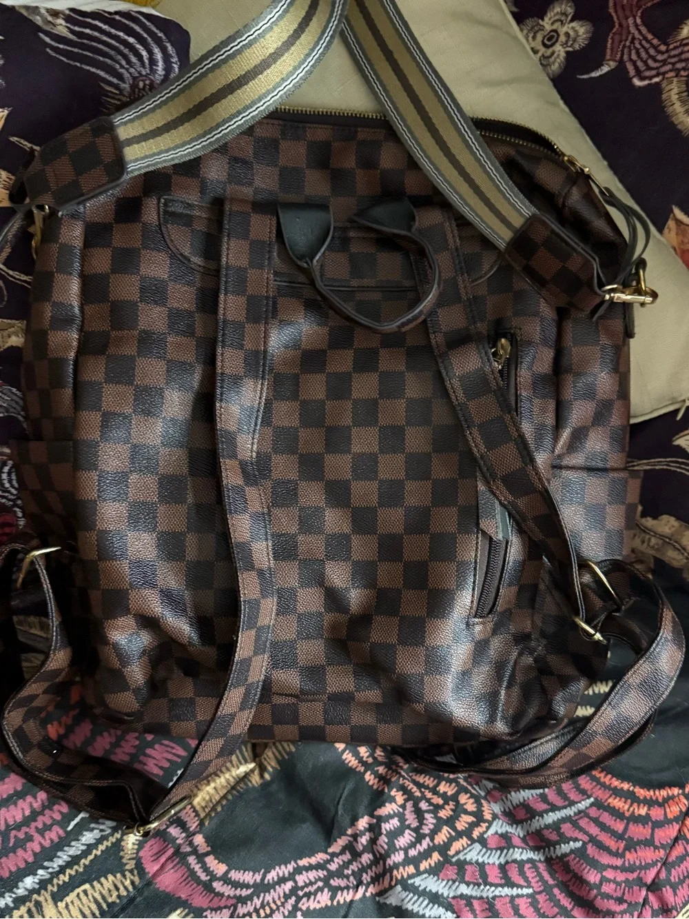 Checkered trendy backpack and wallet